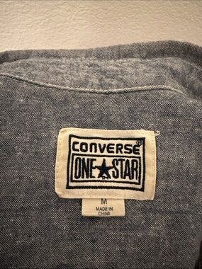 Men’s Converse One Star Chambray Button Down Shirt - Blue With White Stitching